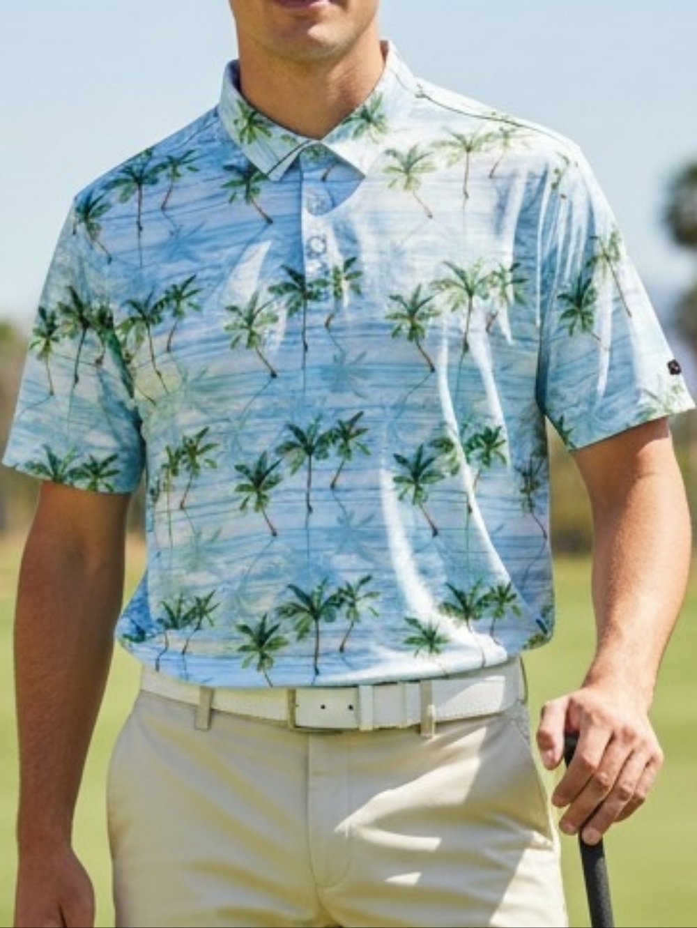 Yatta Golf Palm Tree Performance Polo Shirt Blue XL Stretch Resort Golf